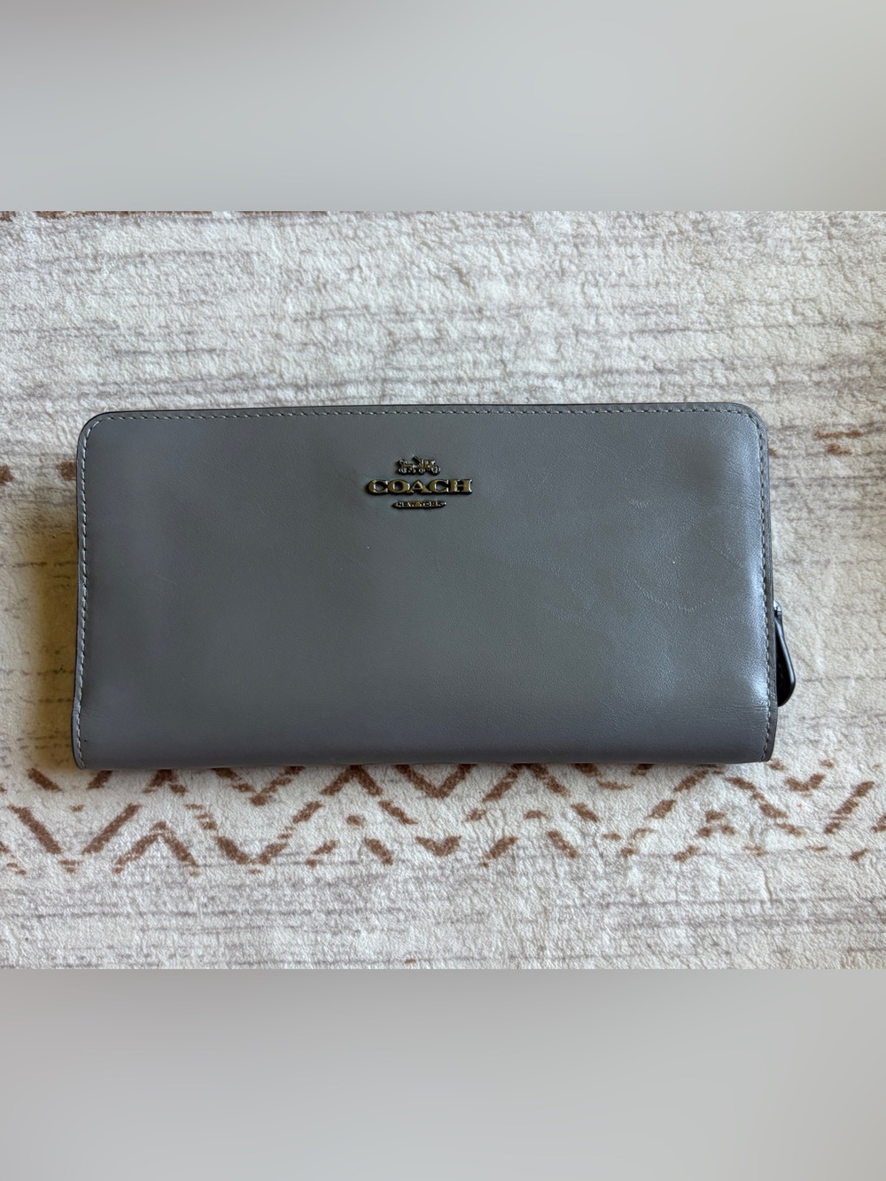 COACH Gray Leather Zip Clutch